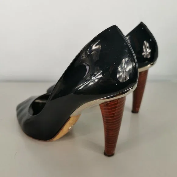 D&G Dolce Gabbana Black Patent Leather Open Toe Shoes High Heel 38 UK 5 RRP £242 - Picture 5 of 9